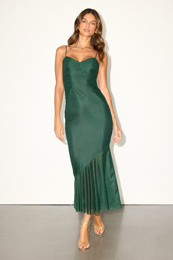 Giorgina Royal Blue Mesh Gathered Trumpet Midi Dress