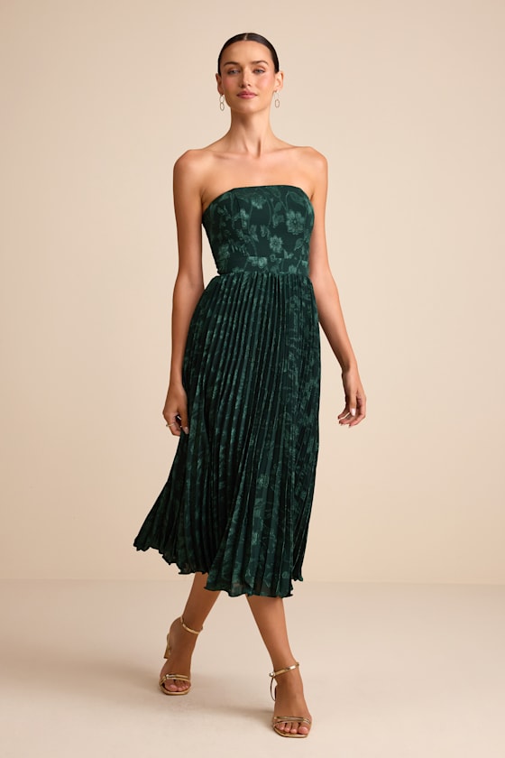 Perfectly Stunning Yellow Jacquard Strapless Midi Dress