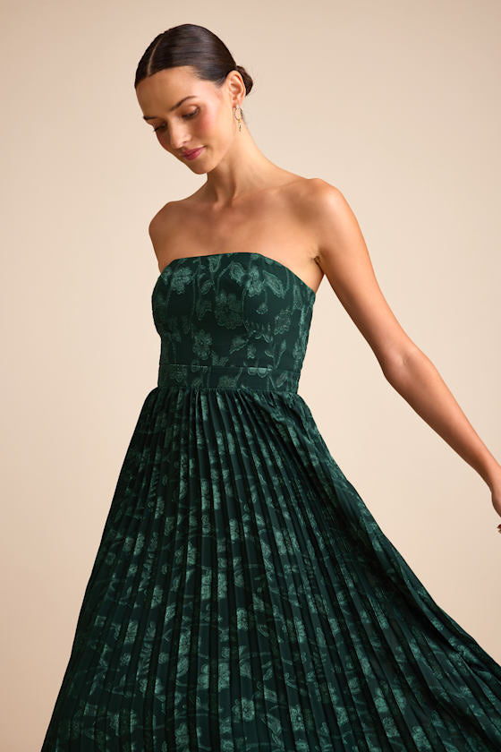 Perfectly Stunning Yellow Jacquard Strapless Midi Dress