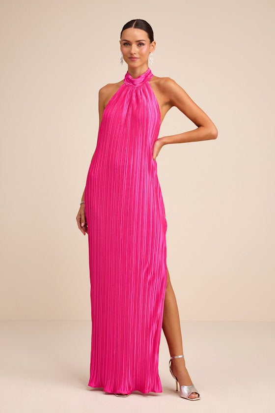 Gwenny Dark Navy Satin Plisse Maxi Dress
