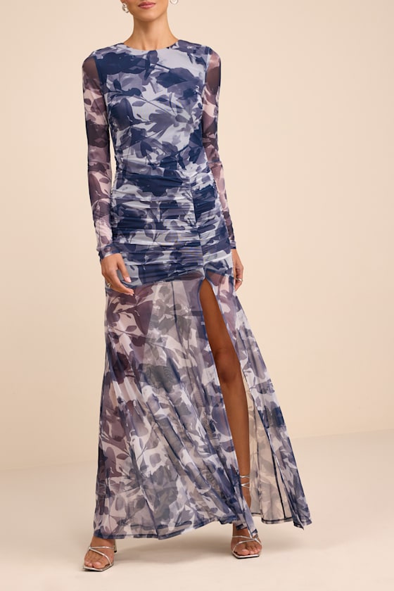 Vibrant Poise Black Mesh Ruched Maxi Dress