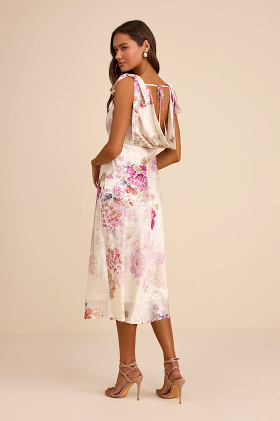 Zoella Pale Mint Floral Satin Tie-Strap Midi Dress