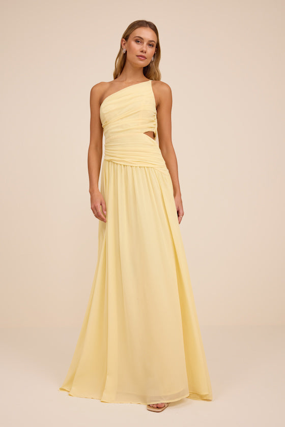 Marcela Navy Blue Ruched One-Shoulder Maxi Dress