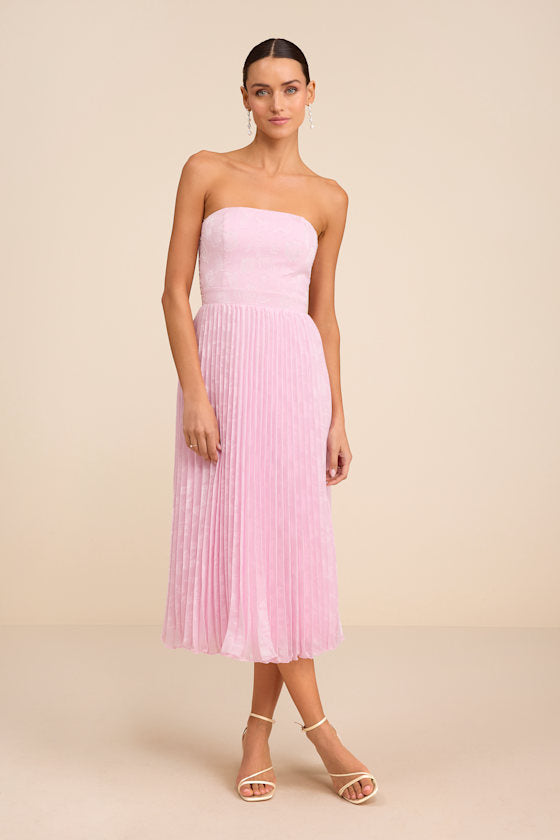 Perfectly Stunning Yellow Jacquard Strapless Midi Dress
