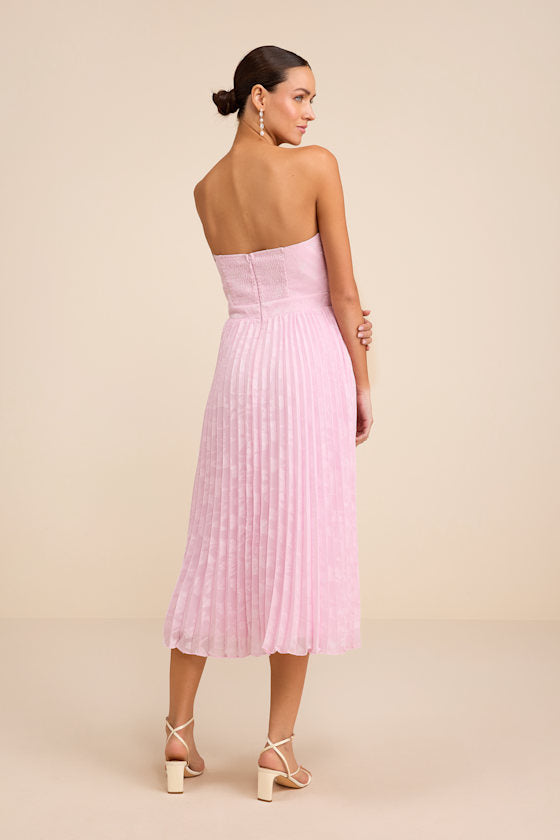 Perfectly Stunning Burgundy Jacquard Strapless Midi Dress