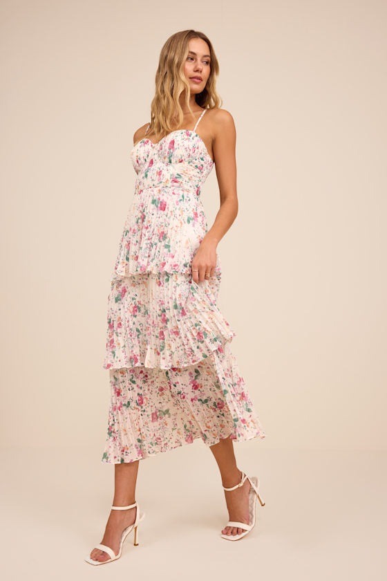 Cascading Crush Lavender Tiered Bustier Midi Dress