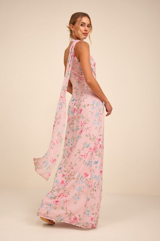 Adeline Emerald One-Shoulder Scarf Maxi Dress