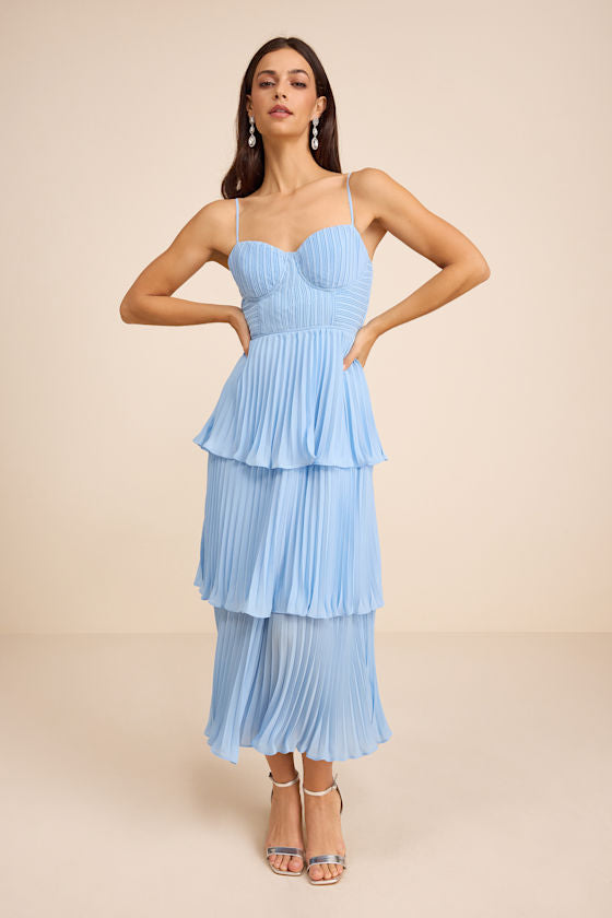 Cascading Crush Ivory Floral Print Tiered Bustier Midi Dress