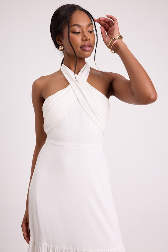 Always Eye-Catching Brown Tiered Halter Midi Dress