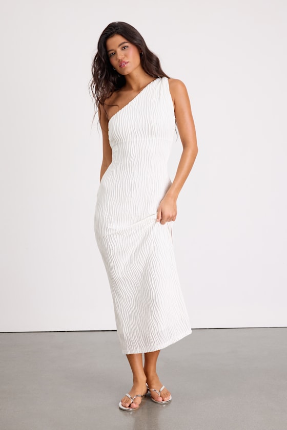 Aristea Fuchsia Textured One-Shoulder Midi Dress