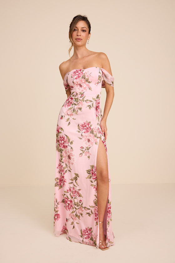 Magical Magnetism Light Blue Off-the-Shoulder Maxi Dress