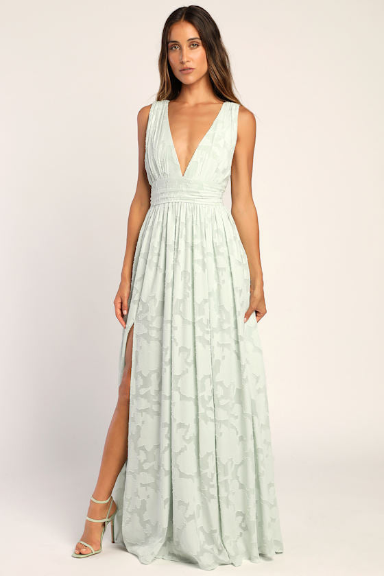 Sweet Sophistication Green Burnout Floral Maxi Dress